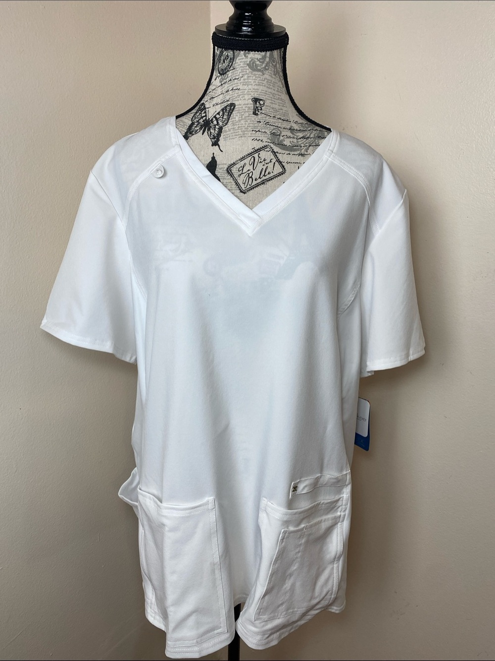 Cherokee iFlex V-Neck White Scrub Top 2XL Stretch Medical Uniform